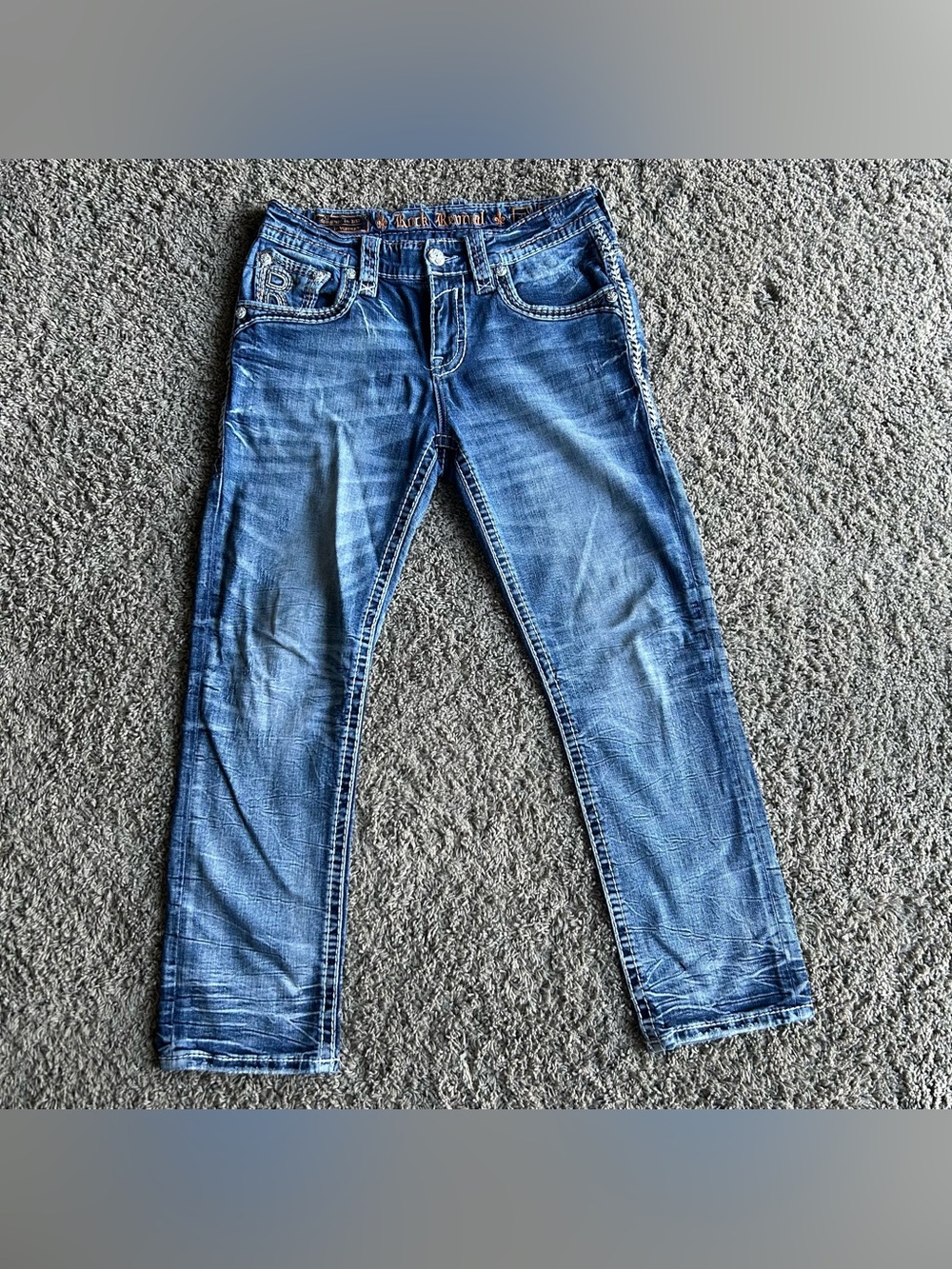 Rock Revival Jeans Mens 31x29 Wash Blue Denim Tanix Straight Embroidered Pocket